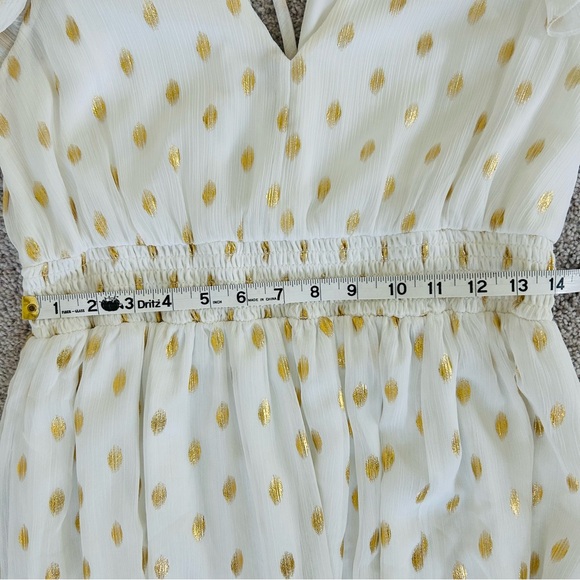 Lulus Cause to Celebrate White & Gold Dot Ruffled Tiered Midi Dress SizeM Magic - Picture 12 of 12